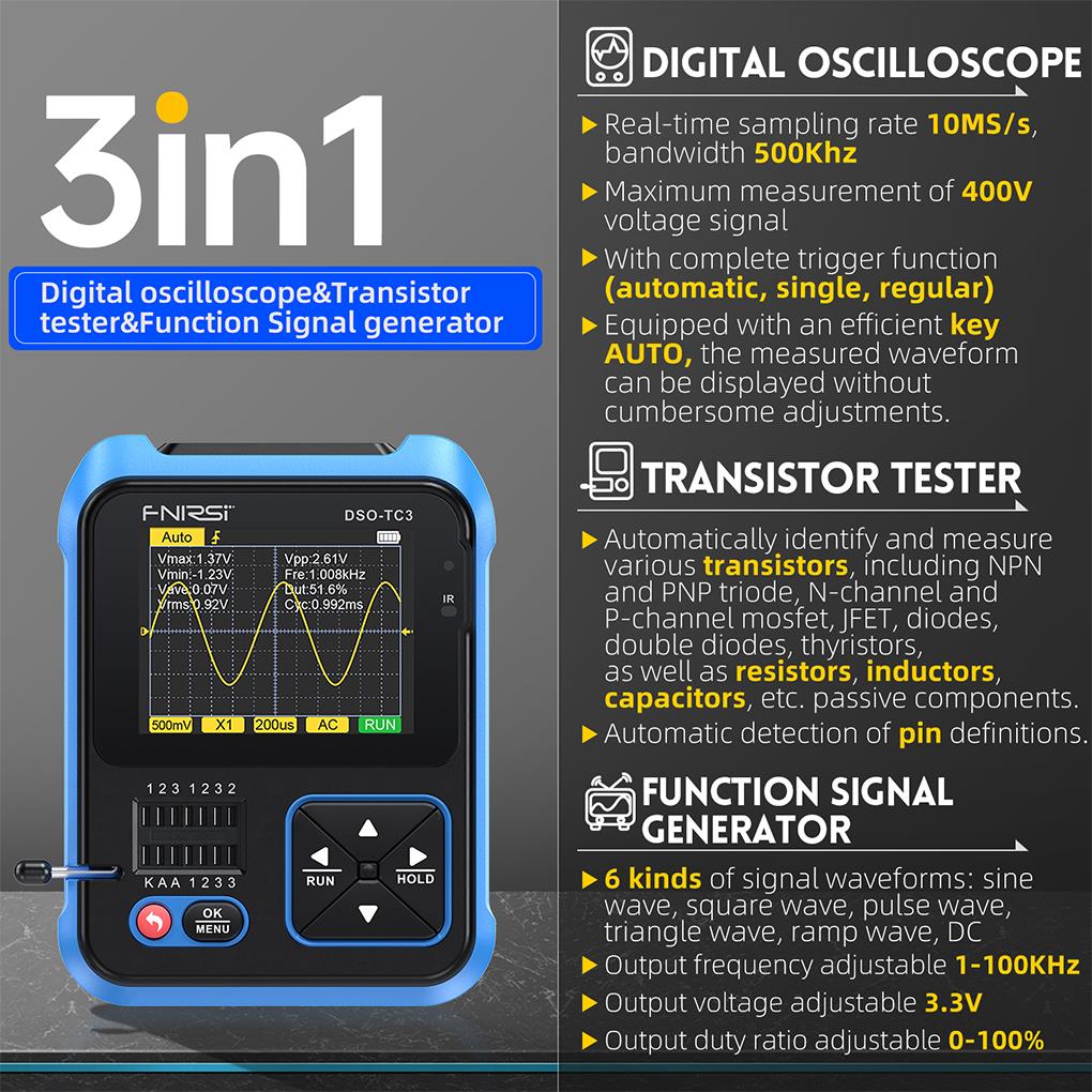 FNIRSI DSO-TC3 3 in1 Mini osci - Oscilloscope Dso Mini recensione e prezzo